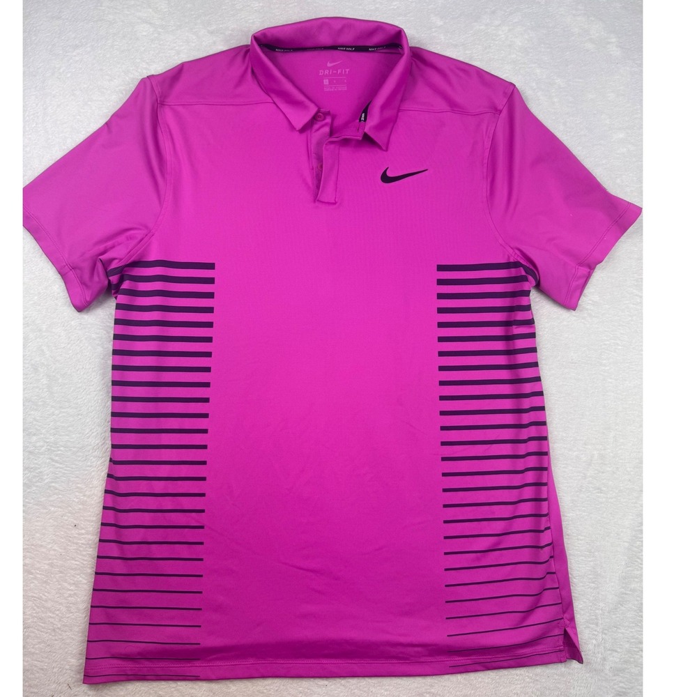 Nike Golf Dri-FIT Polo Shirt Mens Large Pink The Memorial Tournament Striped